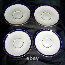 4x Lenox Federal Cobalt Teacups & Saucers With Gold Trim Navy/Cobalt Blue White
