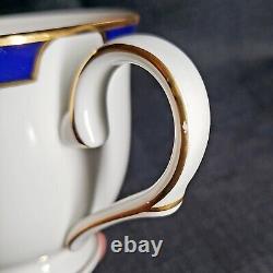 4x Lenox Federal Cobalt Teacups & Saucers With Gold Trim Navy/Cobalt Blue White