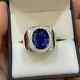 5ct Oval Cut Lab-created Blue Sapphire Halo Men's Ring 14k White Gold Plated