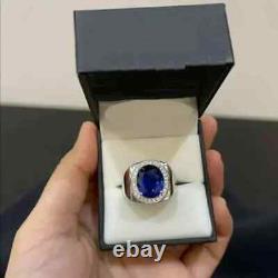 5Ct Oval Cut Lab-Created Blue Sapphire Halo Men's Ring 14K White Gold Plated