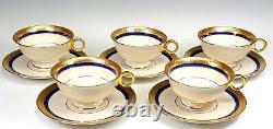5 Haviland Limoges Porcelain White Gold Trimmed Cobalt Blue Cups And Saucers