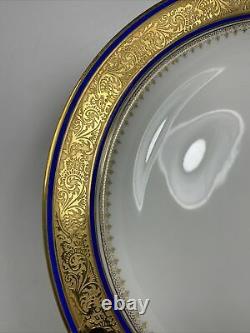 5 Limoges France Cobalt Blue Gold Encrusted Dinner Plates 10 EUC Monogrammed