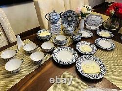 60pc Lomonosov COBALT NET Set Tea Dinner LOT LFZ Russian Porcelain Lot Blue Gold