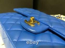 $6,500+tax CHANEL CLASSIC MEDIUM FLAP COBALT BLUE Gold Hardware Full BOX Receipt