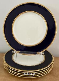 6 Antique Cauldon Ltd Ovington Bros Gold Encrusted Cobalt Blue 8 7/8 Plates