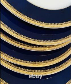 6 Antique Limoges France 1900s Cobalt Blue Gold Encrusted Dinner Plates STUNNING