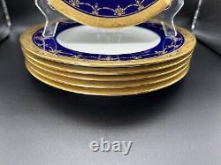6 Antique Minton H-3095 Cobalt Blue Raised Gold Davis Collamore 9 Plates