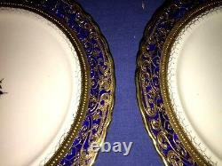 6 Antique Nippon 8 3/4 LUNCHEON PLATES COBALT BLUE & Raised GOLD ENCRUSTED