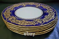 6 Antique Set Royal Worcester Cobalt Raised Gold Encrusted Jeweled Dinner Plates