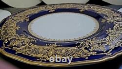 6 Antique Set Royal Worcester Cobalt Raised Gold Encrusted Jeweled Dinner Plates