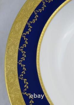 6 Minton Gold Encrusted Rimmed Soup Bowls Cobalt Blue Gold Leaf Swag 9-5/8