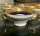 6 Minton For Tiffany & Co. Cobalt & Gold Gilt Double Handle Bouillon Soup Bowls