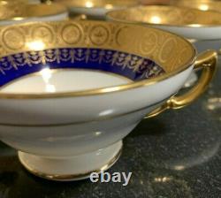 6 Minton for Tiffany & Co. Cobalt & Gold Gilt Double Handle Bouillon Soup Bowls