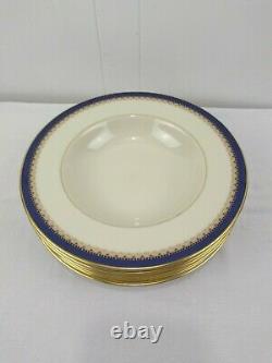 6 Pc Lenox Jefferson Rim Soup Bowls Ivory Dark Cobalt Blue Gold USA