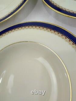 6 Pc Lenox Jefferson Rim Soup Bowls Ivory Dark Cobalt Blue Gold USA