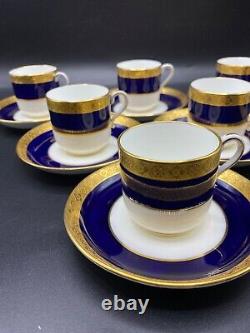 6 Sets of Minton for Tiffany demitasse cups and saucers in cobalt blue and gold