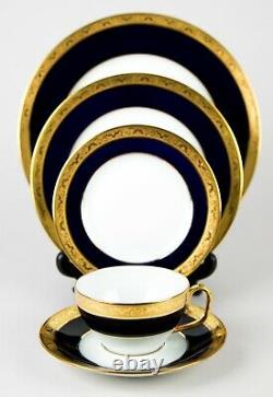 72 Piece Raynaud Limoges CONDE Cobalt Blue Gold France Porcelain Dinnerware Set