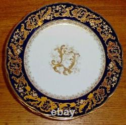 7 Antique Abram French & Co Boston Mass Cobalt Blue & Gold Porcelain Plates 4452
