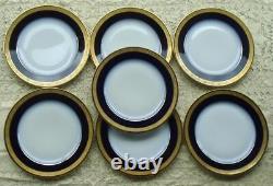 7 RAYNAUD & Co LIMOGES DINNER PLATES COBALT BLUE AND GOLD ENCRUSTED