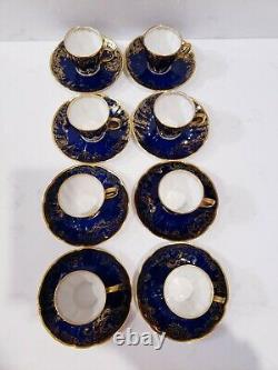 8 Antique Gilded Cobalt Blue Haviland Limoges Demitasse Cup & Saucers Gilded