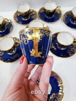 8 Antique Gilded Cobalt Blue Haviland Limoges Demitasse Cup & Saucers Gilded