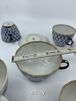 8 Pc Authentic Imperial Porcelain Cobalt Net Cups Saucers Plate MINT Lomonosov