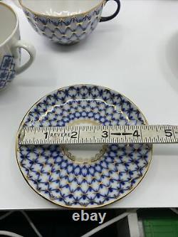 8 Pc Authentic Imperial Porcelain Cobalt Net Cups Saucers Plate MINT Lomonosov