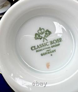 8 Sets of Rosenthal Classic Rose Cobalt Blue & Gold Tea Cups & Saucers