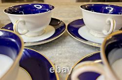 8 Sets of Rosenthal Classic Rose Cobalt Blue & Gold Tea Cups & Saucers