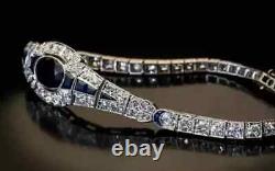 9.00Ct Oval Cut Lab-Created Blue Sapphire Wedding Bracelet 14K White Gold Plated