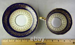 9 Aynsley English Bone China 7601 Cobalt & Heavy Gold Tea Cup & Saucer Sets