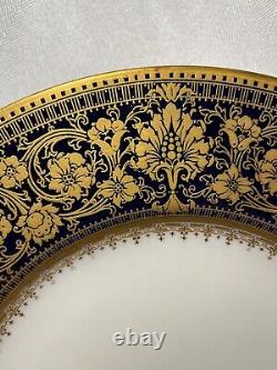 9 STUNNING 1901 Royal Worcester Cobalt Blue and Gold Encrusted Dinner Plates WOW