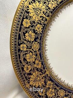 9 STUNNING 1901 Royal Worcester Cobalt Blue and Gold Encrusted Dinner Plates WOW