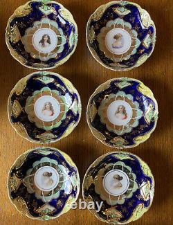 ANTIQUE JPF ILMENAU GERMANY PORCELAIN Cobalt Blue & Gold Hand Painted Bowls Set