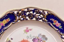 ATQ SET 2 Dresden Gold Floral Cobalt Blue Saxony Pierced Reticulated Plates 7.5