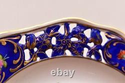 ATQ SET 4 Dresden Gold Floral Cobalt Blue Saxony Pierced Reticulated 6.5 Plates