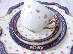 Adderley Bone China Cobalt Blue & Rose Buds Gilded Tea set