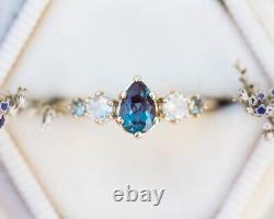 Alexandrite moonstone engagement ring, pear alexandrite, five stone cluster ring