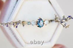 Alexandrite moonstone engagement ring, pear alexandrite, five stone cluster ring