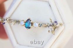 Alexandrite moonstone engagement ring, pear alexandrite, five stone cluster ring