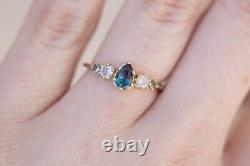 Alexandrite moonstone engagement ring, pear alexandrite, five stone cluster ring