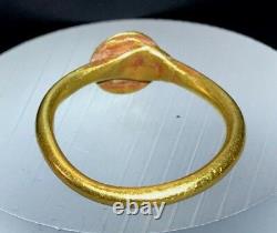 Ancient Roman Gold Ring With Cobalt Blue Glass Insert Wearable! Charming Piece