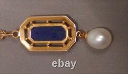 Antique 10k Gold Cobalt Wedgwood Jasperware Lavalier Pendant With Pearl Drop