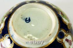 = Antique 18th c. Worcester Polychrome Tea Cup, Cobalt Blue & Gold, Exotic Bird