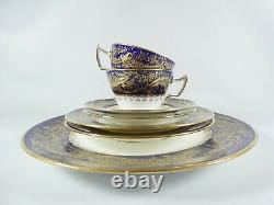 Antique 1900 Wedgwood Bone China 7pc Teaset Tea Set Trio Cobalt Blue Gold Y6090