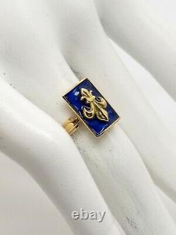 Antique 1920s COBALT BLUE Enamel FLEUR DE LIS 18k Yellow Gold Ring 5g BIG