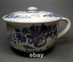 Antique BROWN WESTHEAD & MOORE Co. BWM England Blue & Gold Floral Chamber Pot