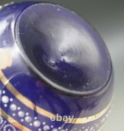 Antique Bohemia Glass Cobalt And Gold Overlay And Enamel Tulips Vase