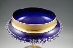 Antique Bohemia Moser Cobalt Glass Large Covered Compote, Heavy Gold, Enamel
