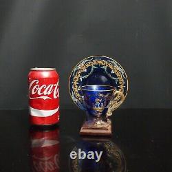Antique Bohemian Moser Cobalt Blue Enamel Gold demitasse Cup & Saucer